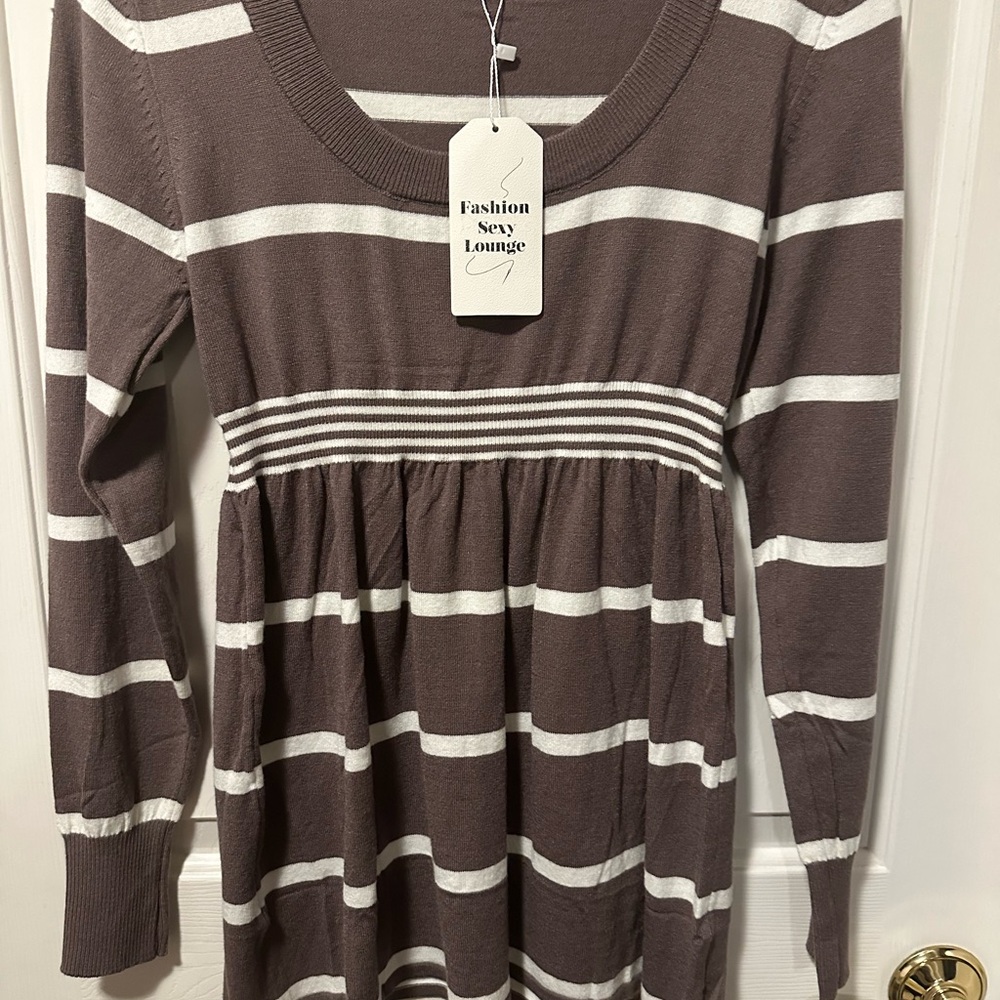 Fashion Sexy Lounge Brown Striped Dress